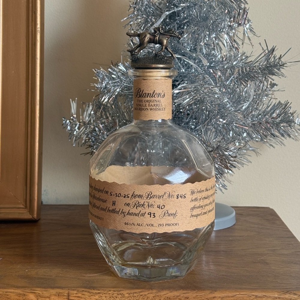 Blanton’s Single Barrel Bourbon “A” EMPTY BOTTLE w/ Brown Velvet Bag